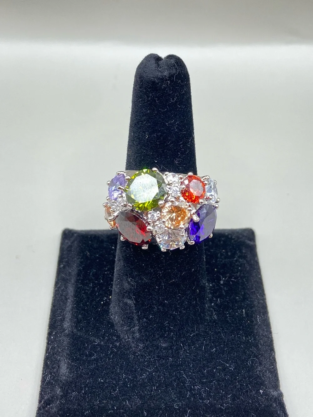 Vintage Natalia V Collister NVC Silver Tone Multicolor Gemstone Ring
